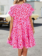 Load image into Gallery viewer, Leopard Short Flounce Sleeve Tiered Dress
