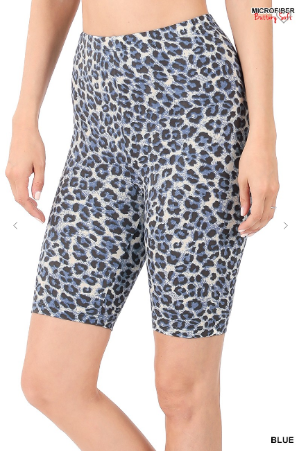 Blue Leopard Biker Shorts-Small