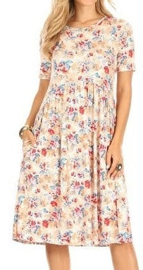 Cream and Pink Floral Dress