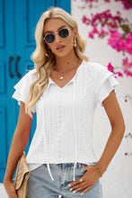 Load image into Gallery viewer, Eyelet Tie-Neck Flutter Sleeve Blouse
