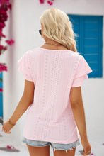 Load image into Gallery viewer, Eyelet Tie-Neck Flutter Sleeve Blouse
