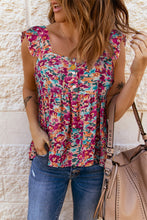 Load image into Gallery viewer, Floral Buttoned Square Neck Ruffled Tank
