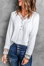 Load image into Gallery viewer, Lace Trim Long Sleeve Henley
