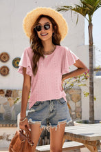 Load image into Gallery viewer, Eyelet Flutter Sleeve Short Sleeve Top
