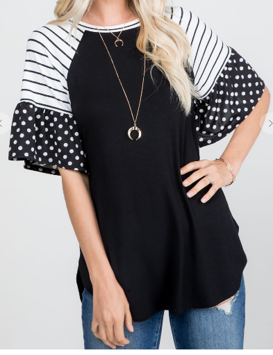 Color Block Top with  Polka Dots and Strips