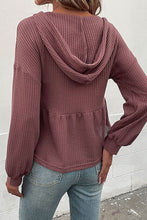 Load image into Gallery viewer, Waffle-Knit Buttoned Drop Shoulder Hoodie
