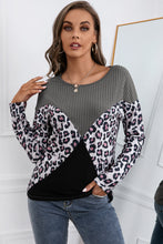 Load image into Gallery viewer, Leopard Patch Color Block Ribbed Top
