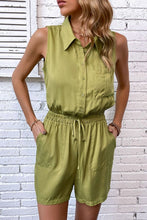 Load image into Gallery viewer, Collared Neck Sleeveless Romper with Pockets
