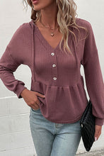 Load image into Gallery viewer, Waffle-Knit Buttoned Drop Shoulder Hoodie
