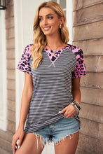 Load image into Gallery viewer, Striped Leopard Raglan Sleeve Tee
