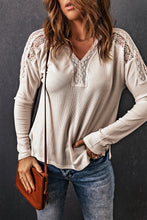 Load image into Gallery viewer, Ribbed V-Neck Spliced Lace Top

